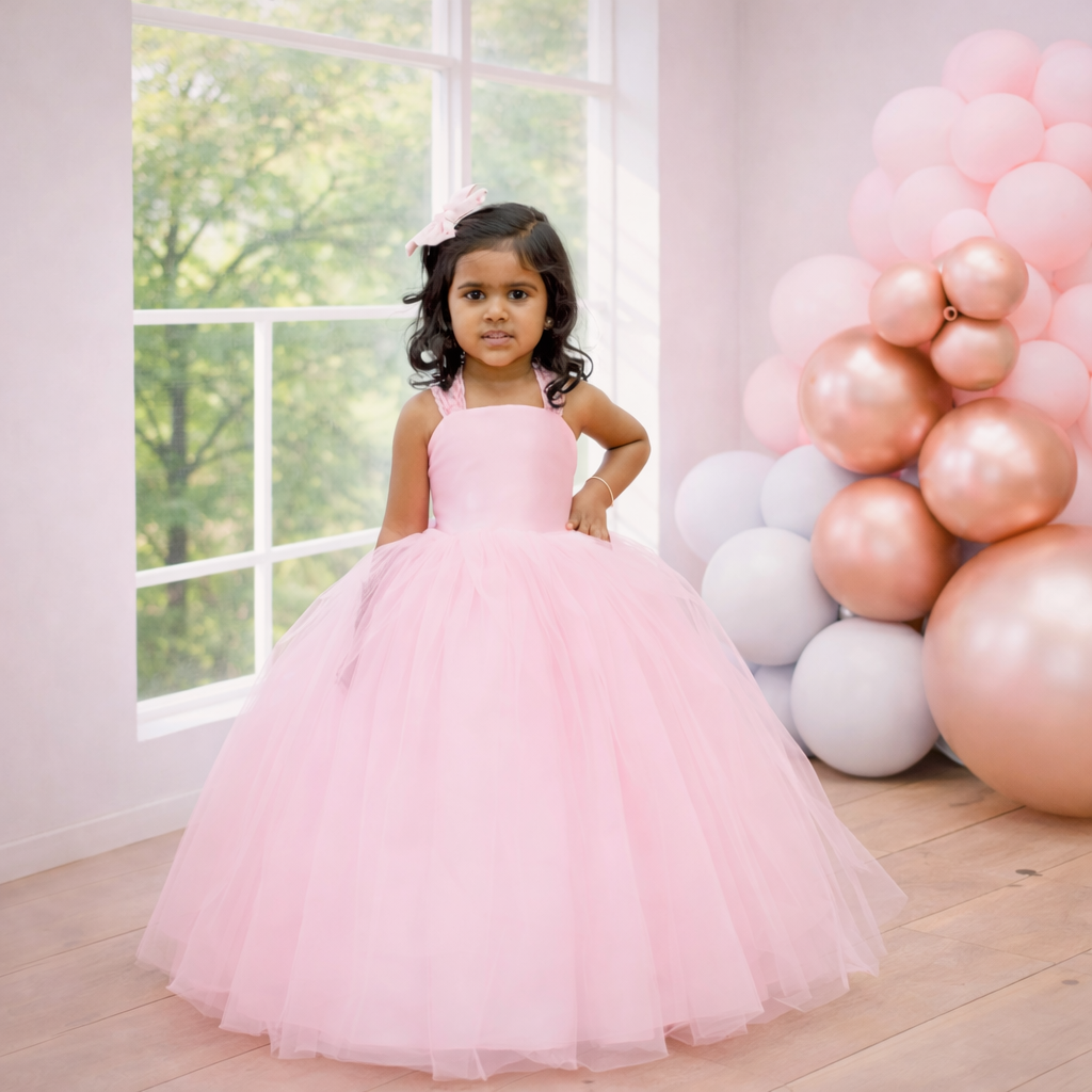 Blush Pink Extra Full Tutu Gown with Satin Bodice and Corset Back