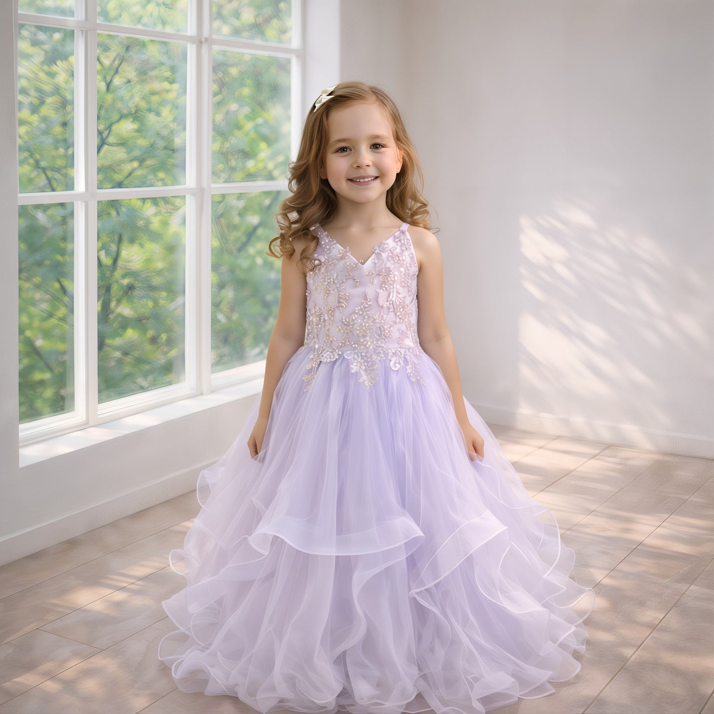 White Lace Embroidered Princess Gown