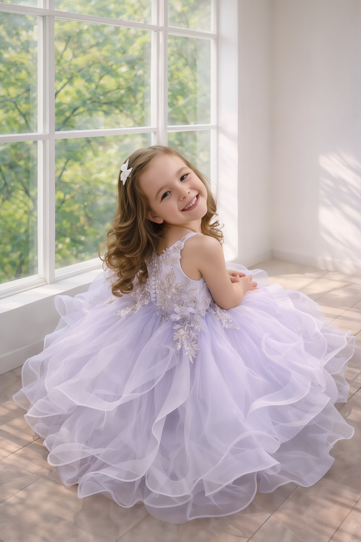 White Lace Embroidered Princess Gown