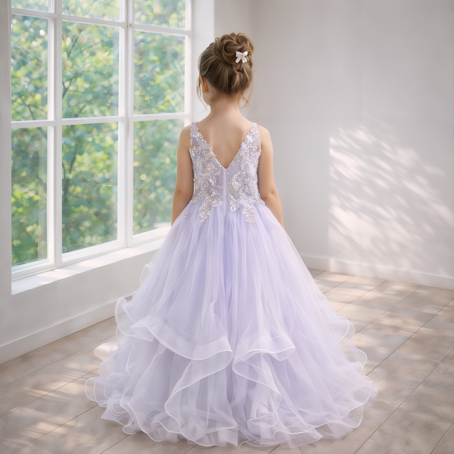 White Lace Embroidered Princess Gown