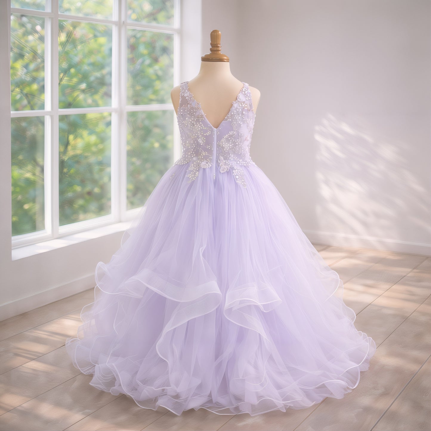 White Lace Embroidered Princess Gown