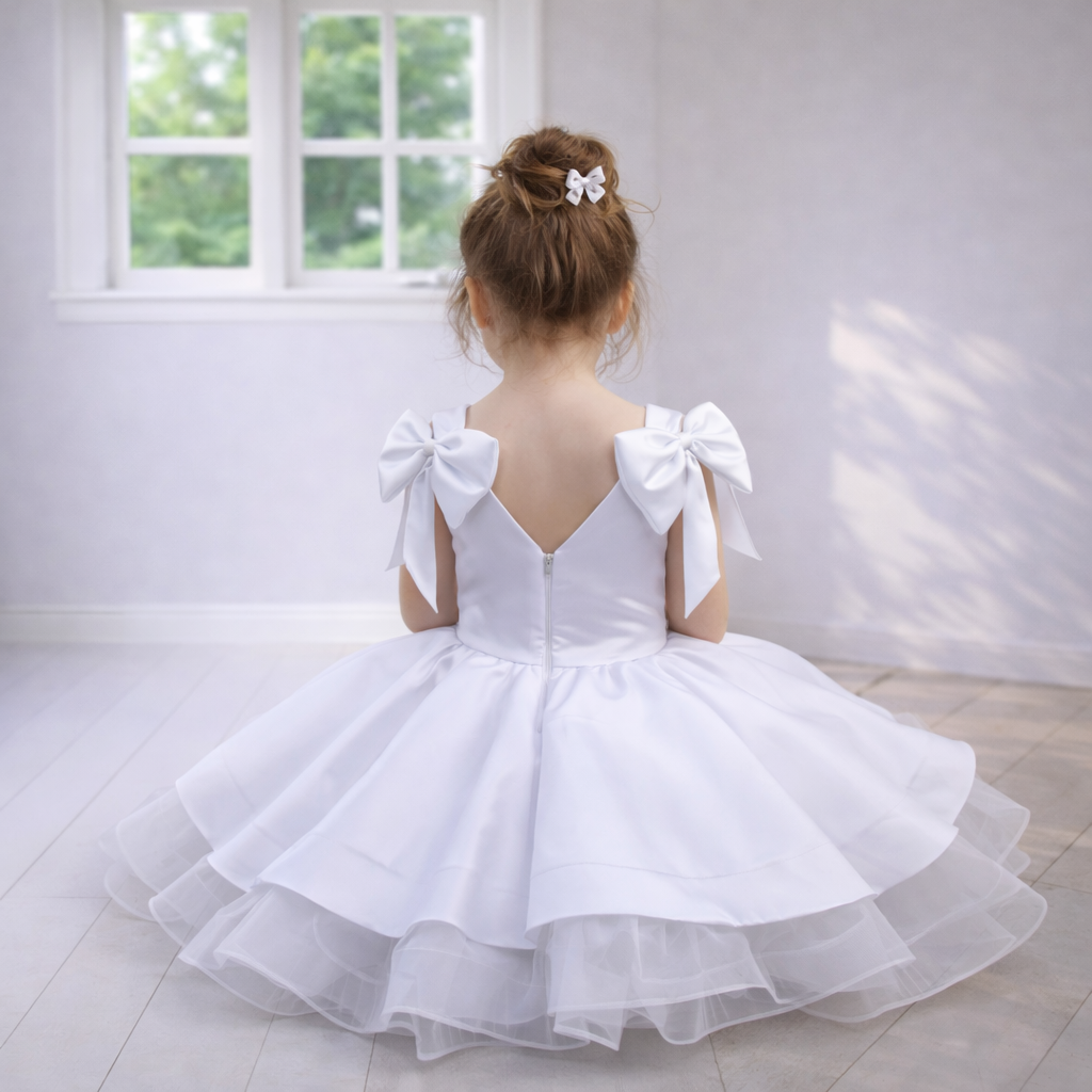 White Satin and Tulle Occasion Dress
