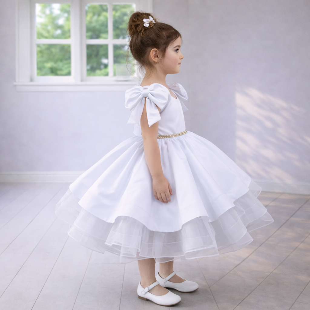 White Satin and Tulle Occasion Dress