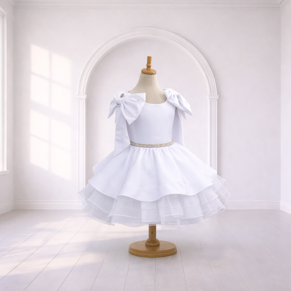 White Satin and Tulle Occasion Dress