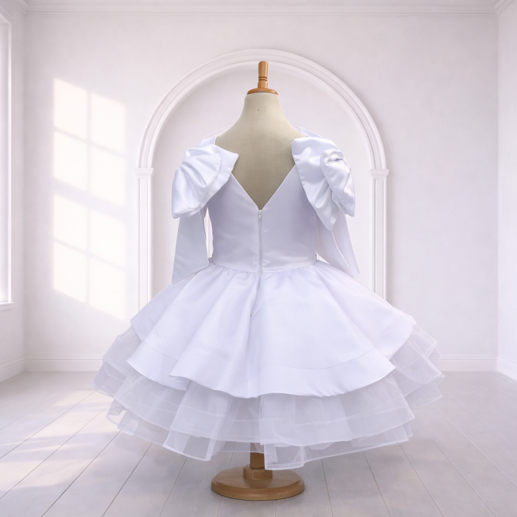 White Satin and Tulle Occasion Dress
