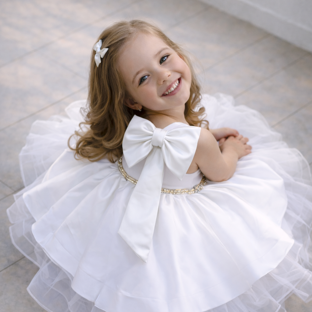 White Satin and Tulle Occasion Dress