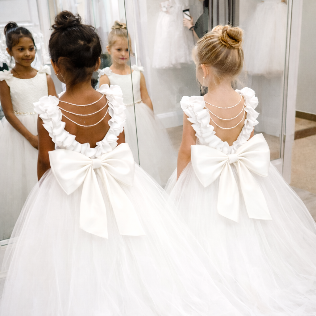 White Pearl-Back Flower Girl Dress