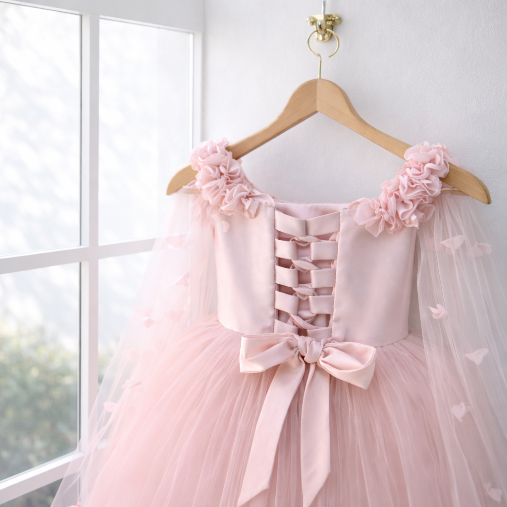 Blush Pink Floral Ball Gown for Girls