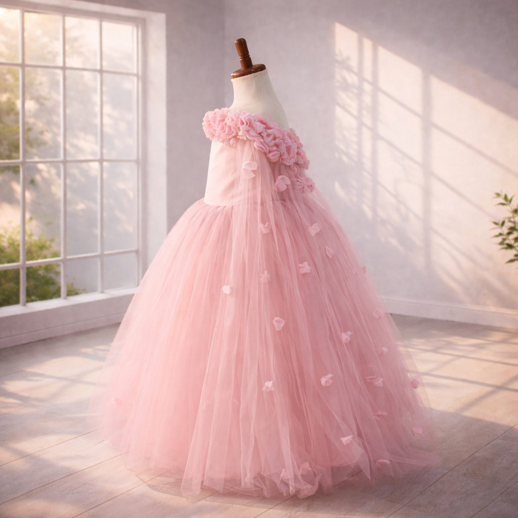 Blush Pink Floral Ball Gown for Girls