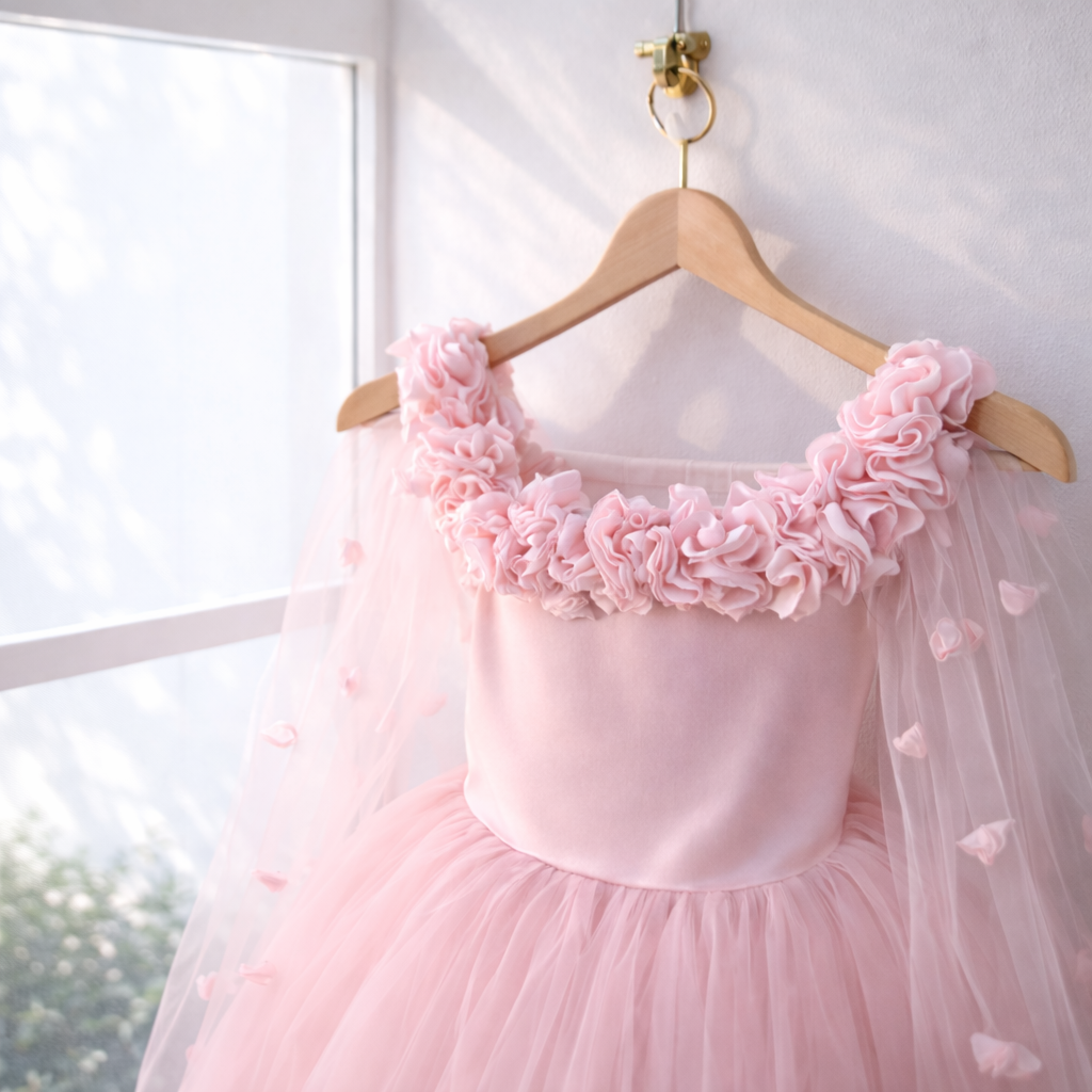 Blush Pink Floral Ball Gown for Girls