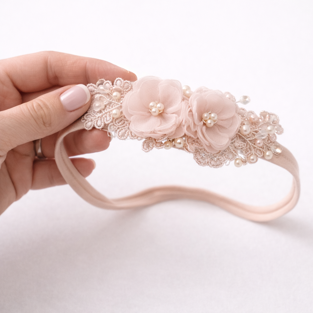 Soft Blush Pink Baby Girl Floral Headband