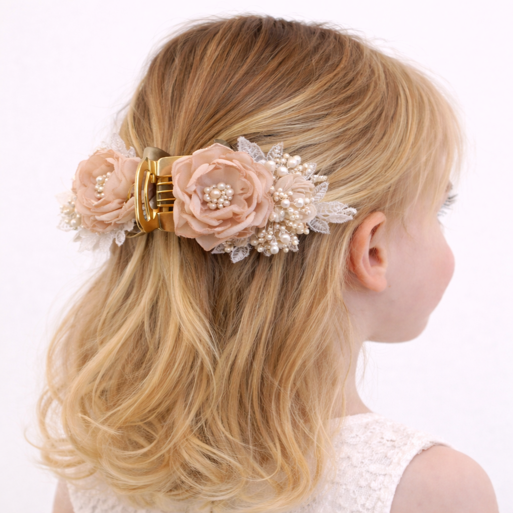 Blush Floral Pearl Hair Claw Clip