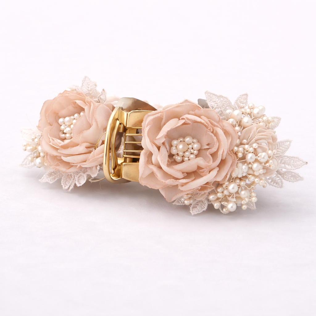 Blush Floral Pearl Hair Claw Clip