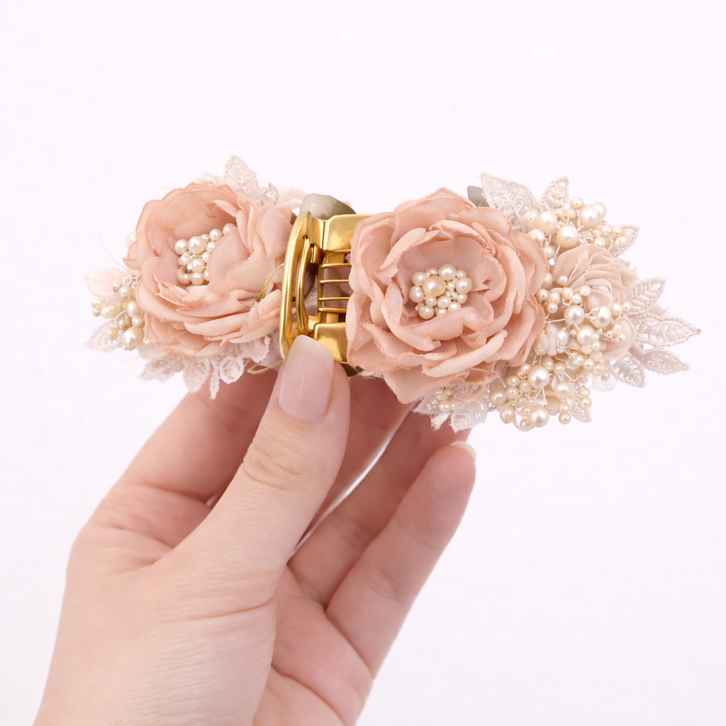 Blush Floral Pearl Hair Claw Clip