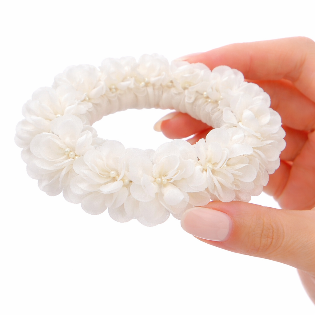 Ivory Elastic Floral Bun Wreath