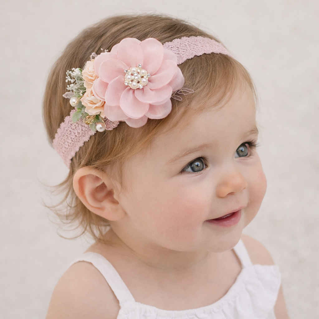 Soft Blush Pink Flower Stretch Headband