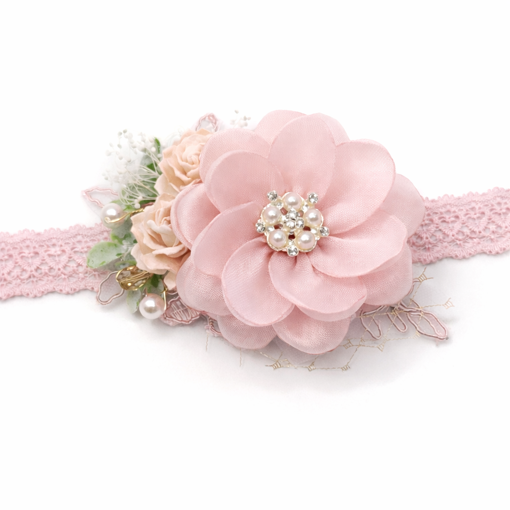 Soft Blush Pink Flower Stretch Headband