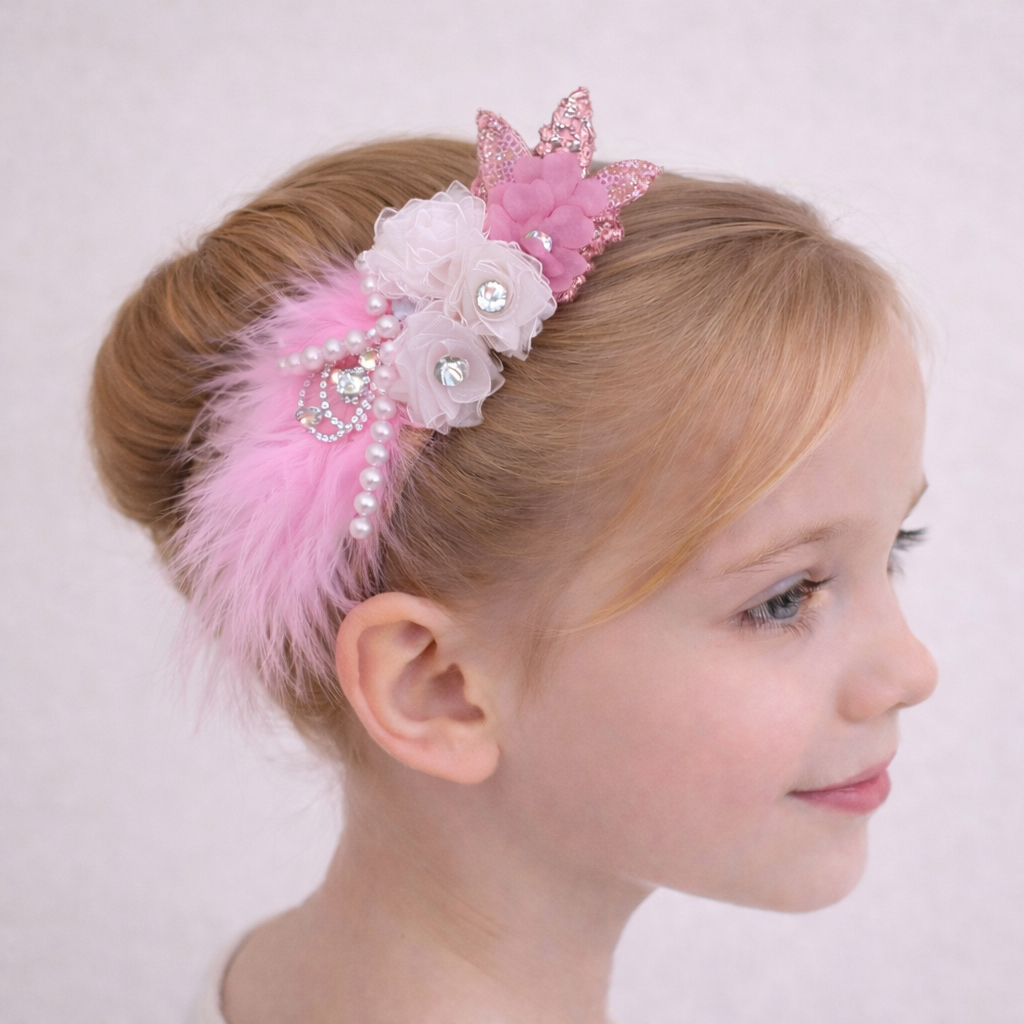 Pink Floral Feather Hair Clip