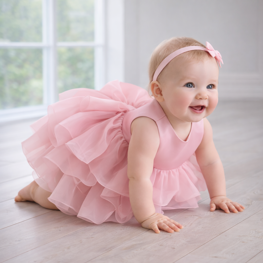 Pink Ruffle Organza Dress with Big Bow