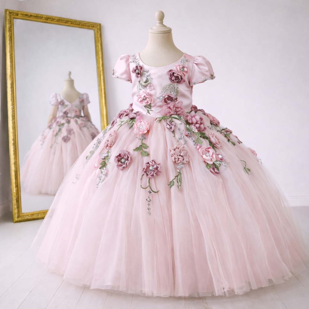 Luxury Pink Floral Ballgown for Girls