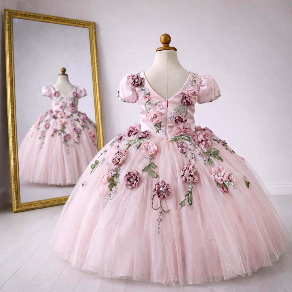 Luxury Pink Floral Ballgown for Girls