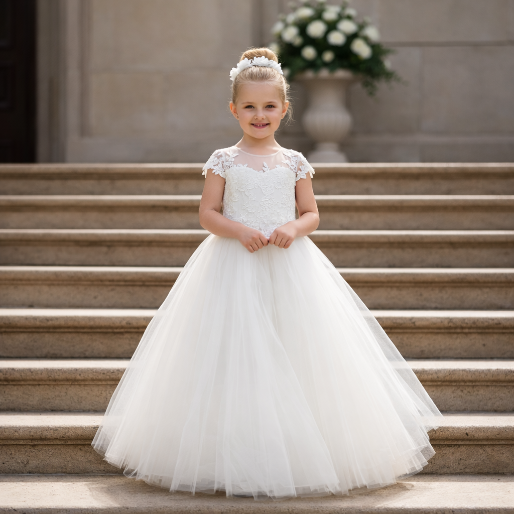 White Lace Flower Girl Dress