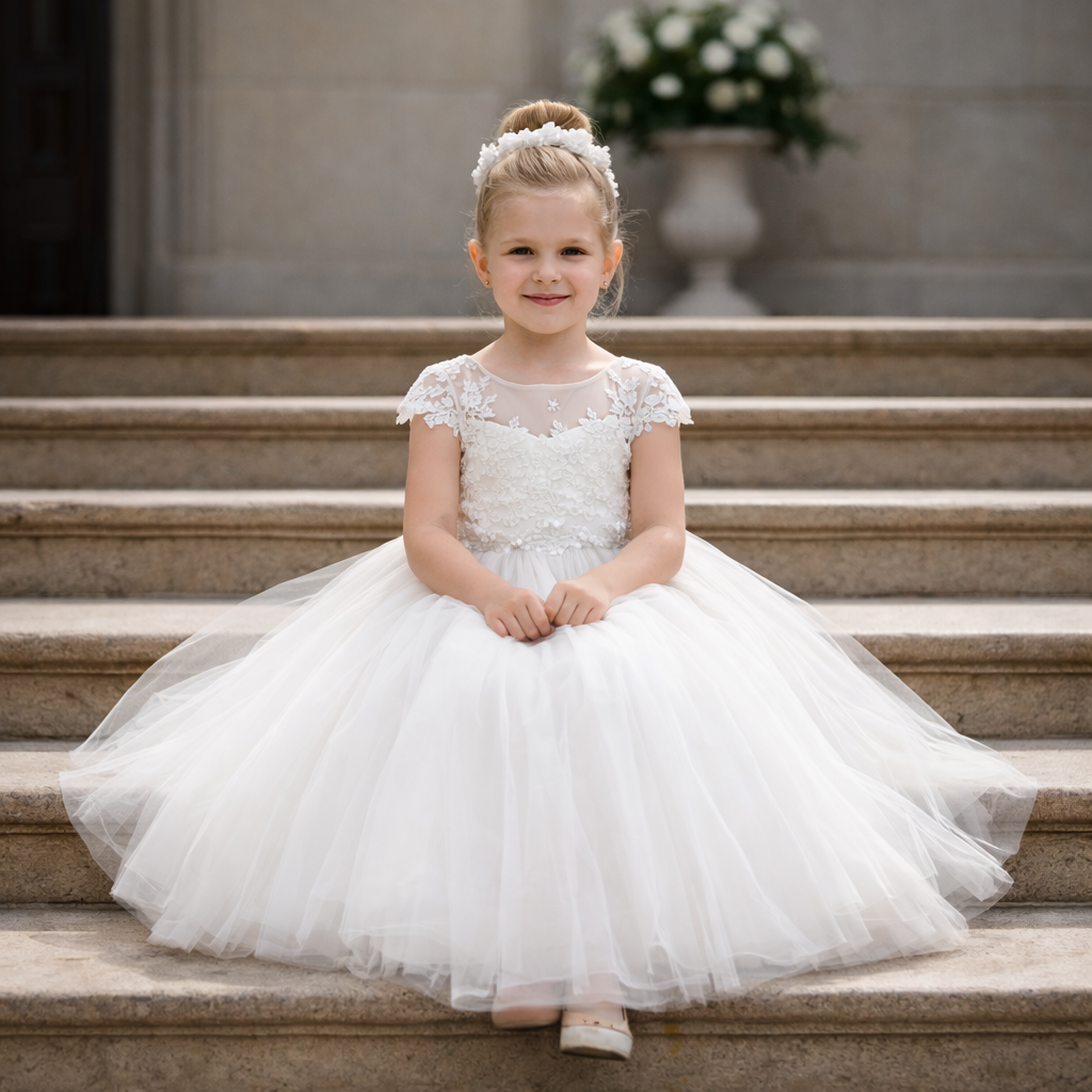 White Lace Flower Girl Dress