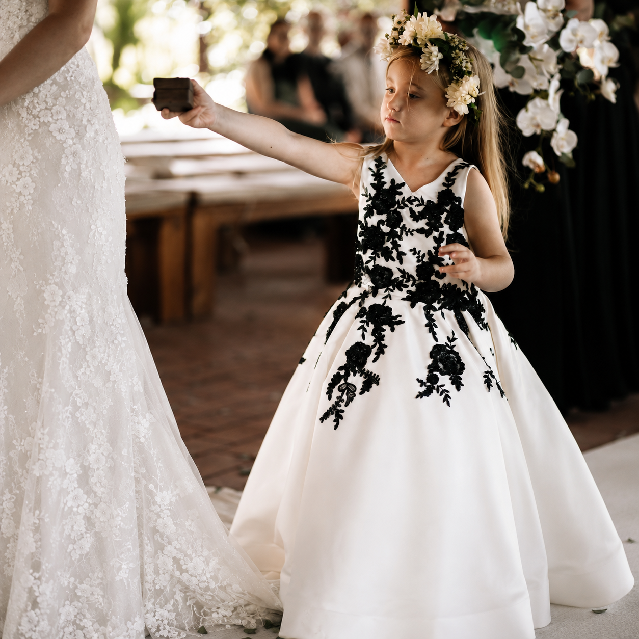 Ivory Satin & Black Lace Occasion Dress