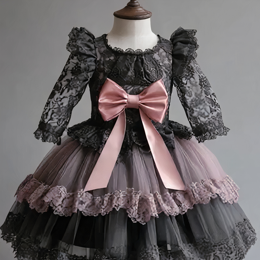 Luna Black and Mauve Lace Dress