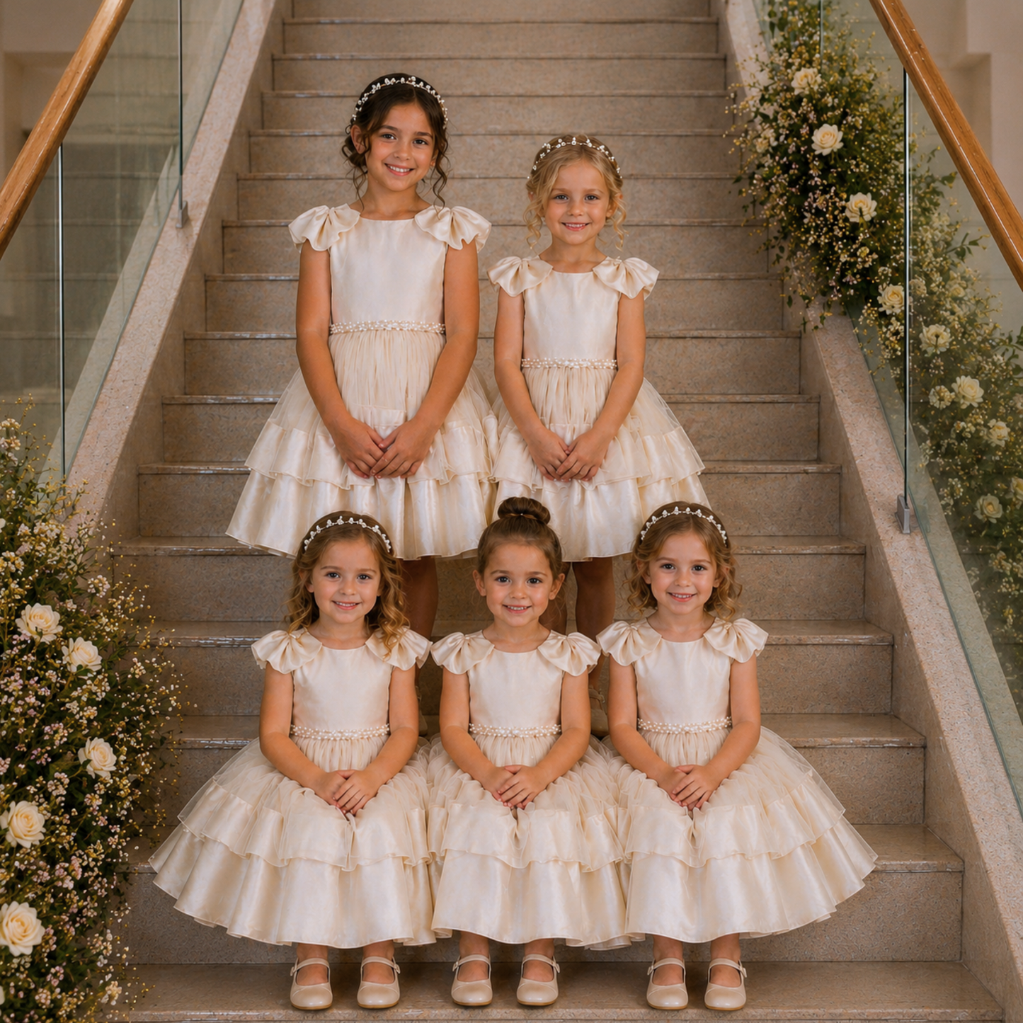 Ivory Satin & Tulle Couture Dress with Double-Layer Satin Hemline Bows