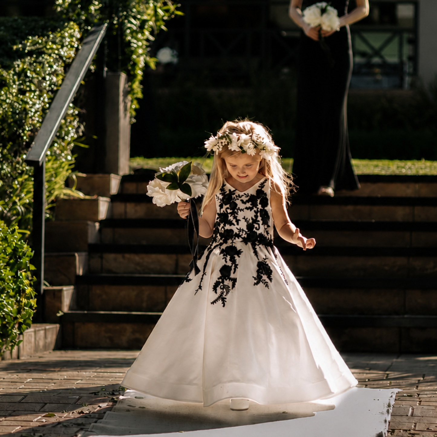 Ivory Satin & Black Lace Occasion Dress